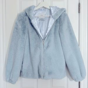 Urban Outfitters Hooded Plush Faux Fur Jacket.  Light Blue, size XS